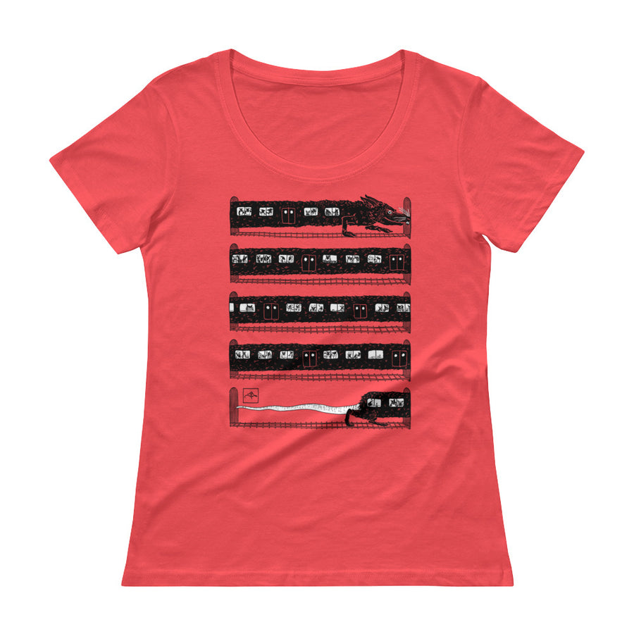 Rat Train by Jeff Prymowicz printed on Coral Anvil Tshirt